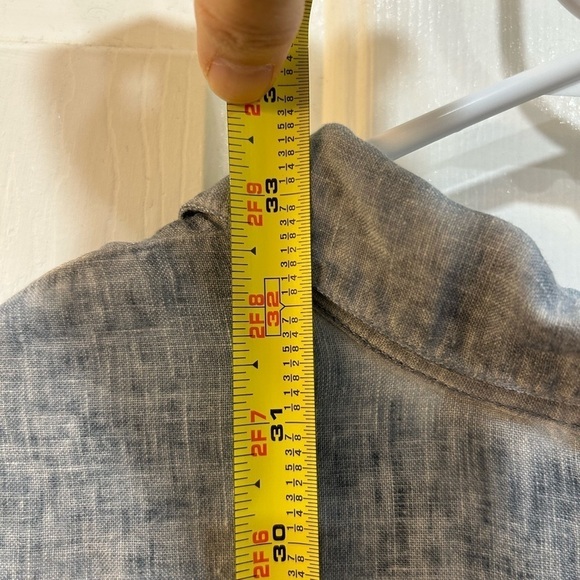 Chico's Button Down Blouse Linen Lace Inset Embroidered Blue Art To Wear Size S - Picture 12 of 12